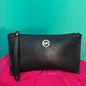 Michael Kors Black Pebbled Leather Wristlet